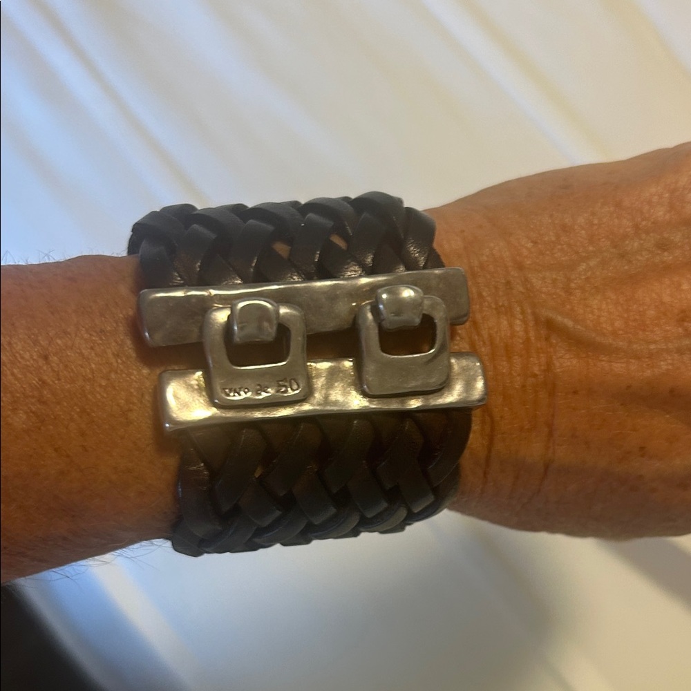 UNO de 50 Dark Leather Cuff Bracelet